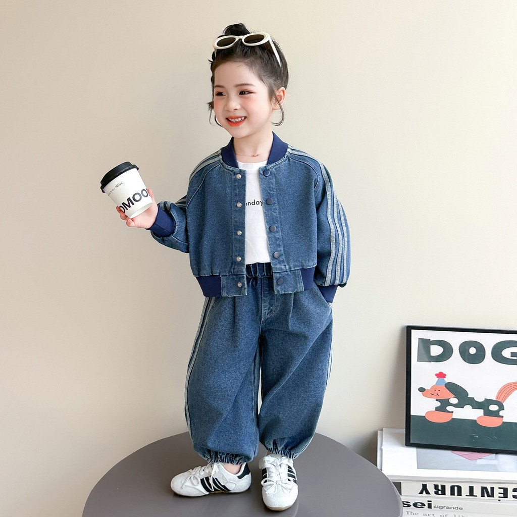 Girls' Autumn Denim Outfit New Fashionable Children's Clothing Stylish Baseball Jacket