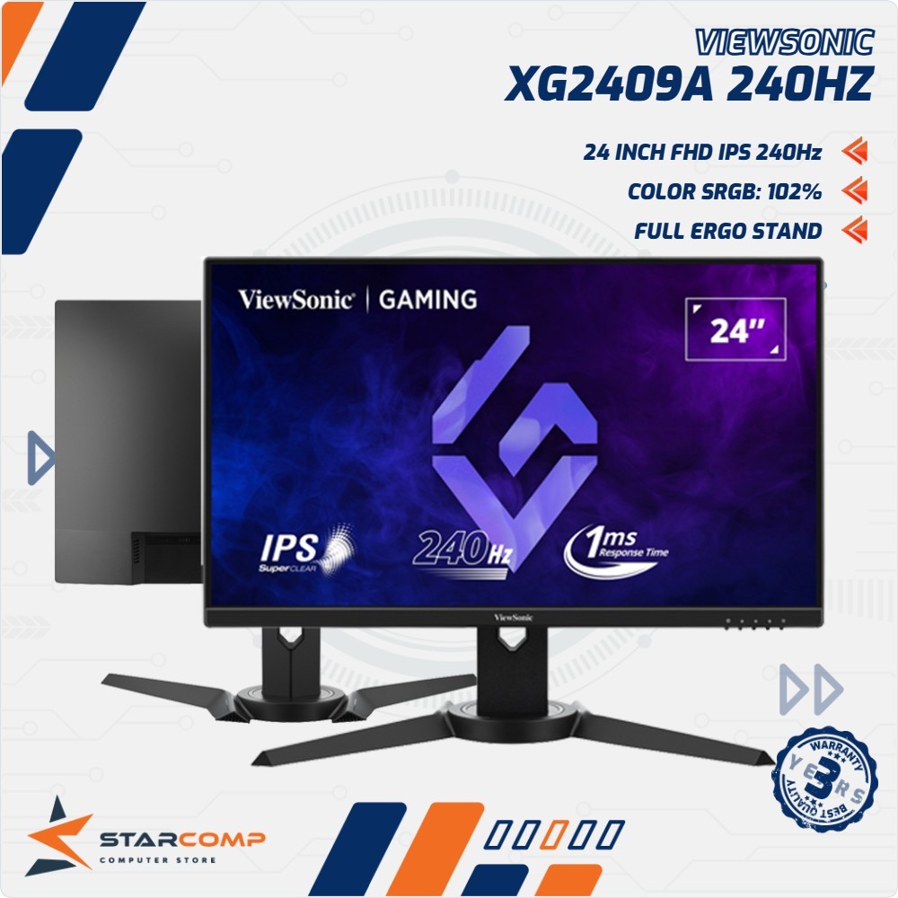 VIEWSONIC XG2409A 24" IPS 240Hz 1ms HDR10 Ergonomic Monitor LED