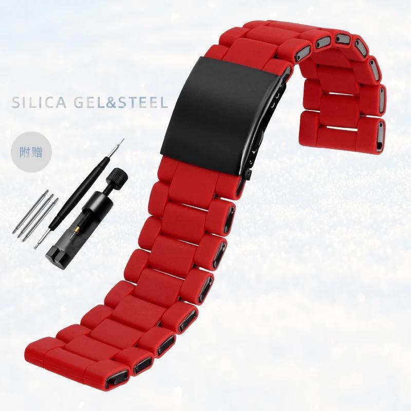 Men's Stainless Steel Rubber Watband Red Bracelet Strap for esel Wates DZ7370 DZ7396 DZ7395 DZ4289 D