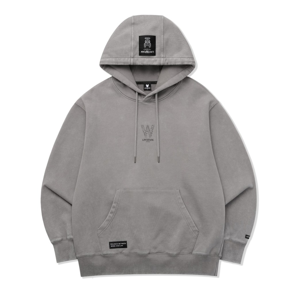 LIFEWORK - Vintage Graphic W Logo Hoody - Man Light Grey - Hoodie Tops Warna Abu-Abu Muda Untuk Pria