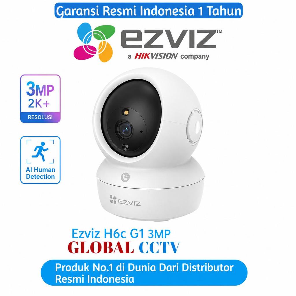 Ezviz H6c Pro 2K 3MP Smart Wifi Pan Tilt IP Camera CCTV Indoor Wireless - ada Port Lan