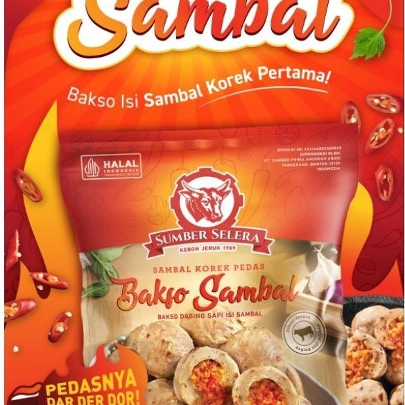 Sumber Selera Bakso Isi Sambal Korek Pedas 300g Isi 10 Pcs - Bakso Mercon Isi Sambal Pedas Kenyal Gu