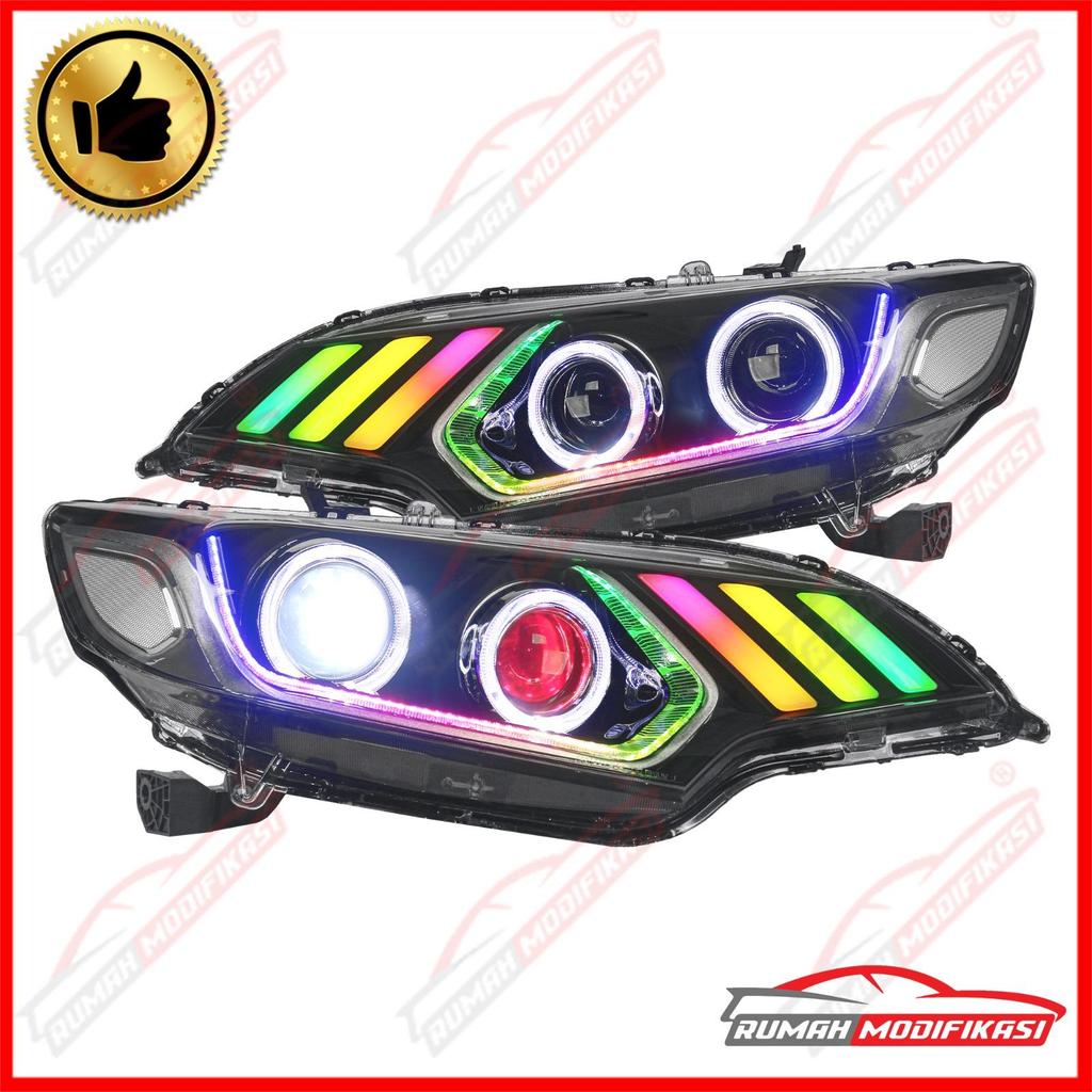 Headlamp Honda Jazz GK5 2015-2017 Biled Lightbar Led RGB Sequential Led Mustang Style Rumah Modifika