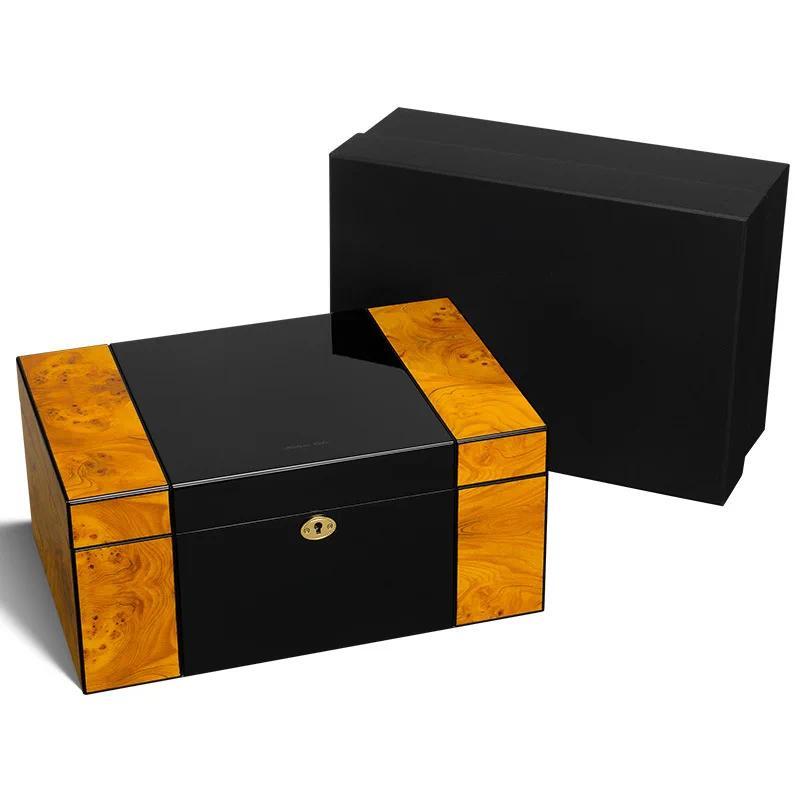 Large Capacity Double-Layer Cedar Wood Eco-Friendly Portable Desktop Cigar Cabinet Humidifier Lacque