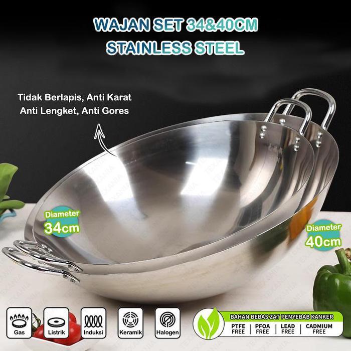 AA [EXCLUSIVE BABYOLIV] Wajan / Kuali Stainless Steel Anti Karat Anti Lengket Ukuran 34 & 40cm Kitch