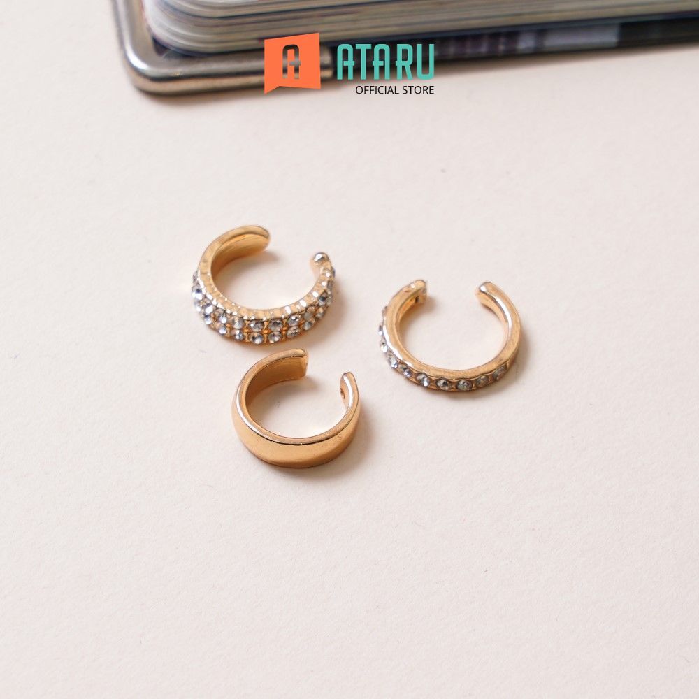 Ataru Anting Jepit Set 3 pcs Earrings Ear Jewelry Giwang Hiasan Telinga Ear Accessory Anting Tusuk S
