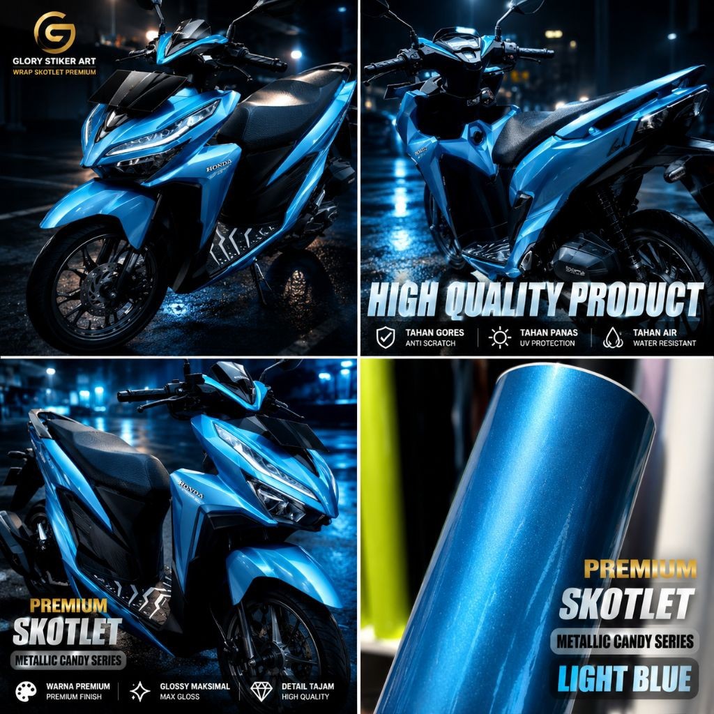 Stiker Skotlet Light Blue Metallic Candy Premium - Scotlite Biru Muda Metalik Glossy Kilap Wrapping 