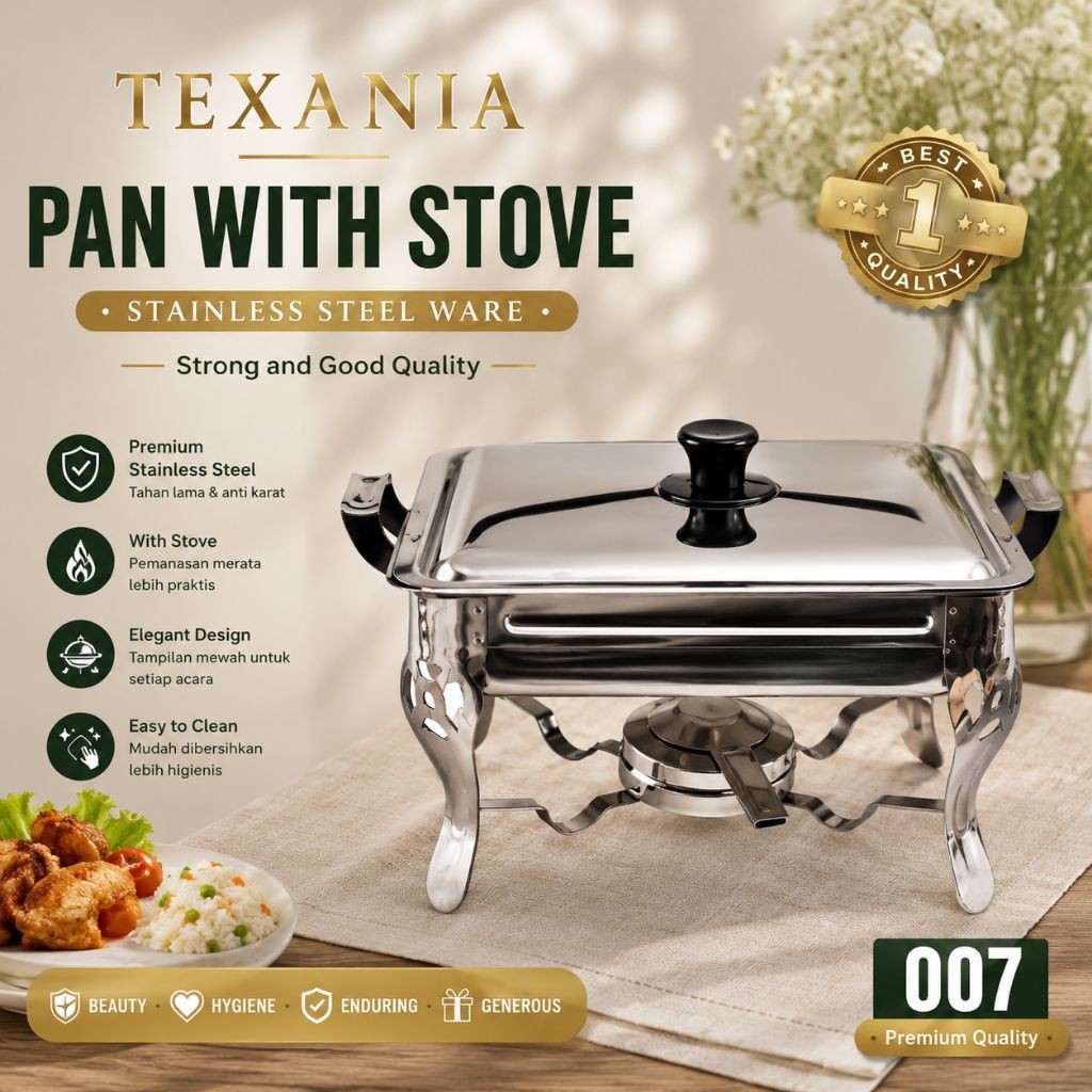 Texania Pan With Stove / Wadah Prasmanan Alat Saji Stainless Steel