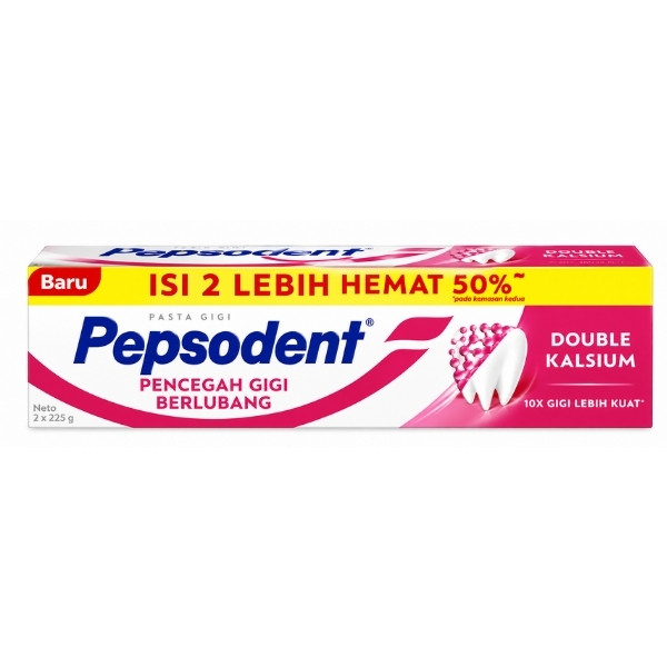 PASTA GIGI PEPSODENT PENCEGAH GIGI BERLUBANG DOUBLE KALSIUM VALUPACK 2 X 225 GR