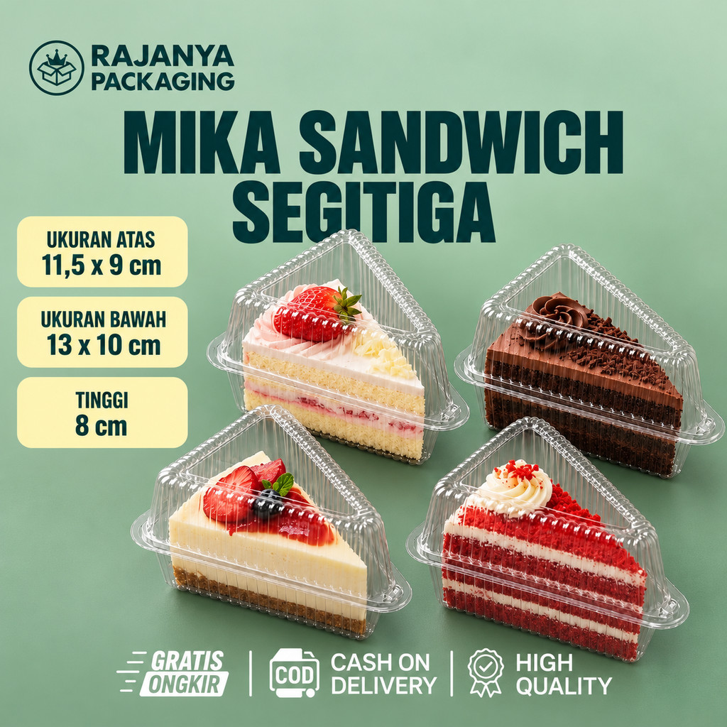 Mika Sandwich Segitiga Tray Kancing | Mika Box Slice Triangle Kue Potong Slice | Kemasan Kue Tart, C