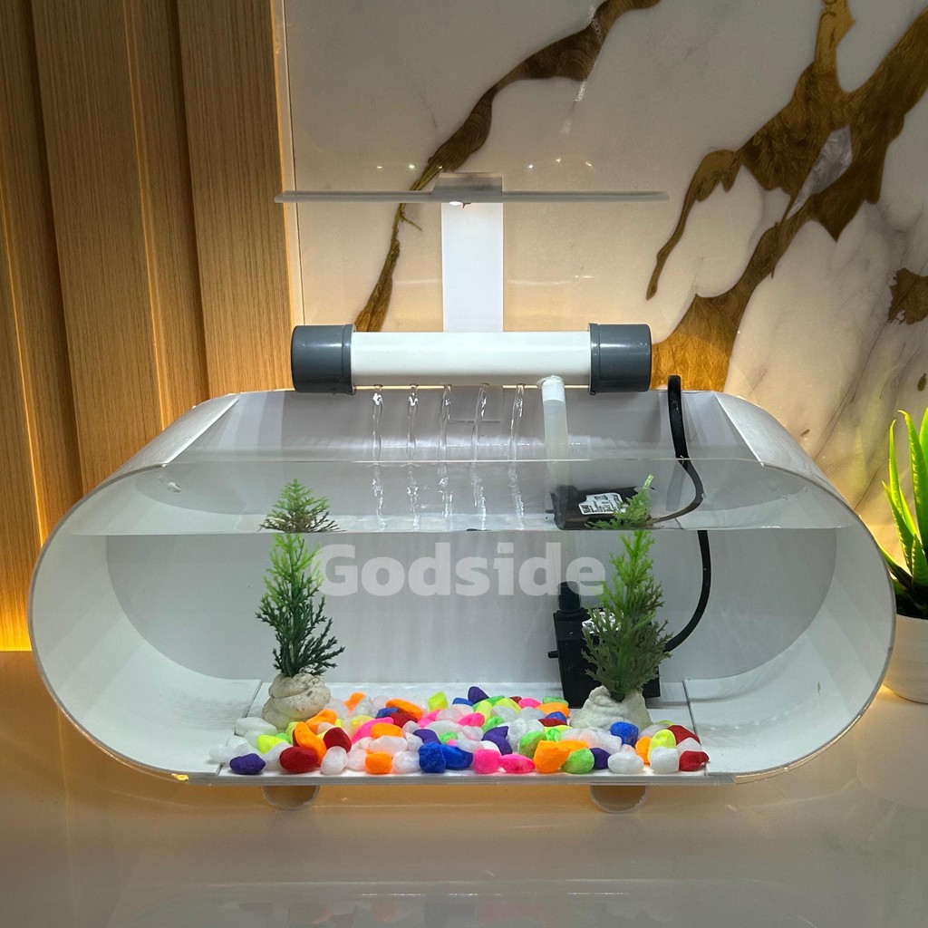 AKUARIUM MINI FULL SET AIR TERJUN UKURAN MINI 30x11,5x12cm Akrilik Aquascape Full Set Paludarium den