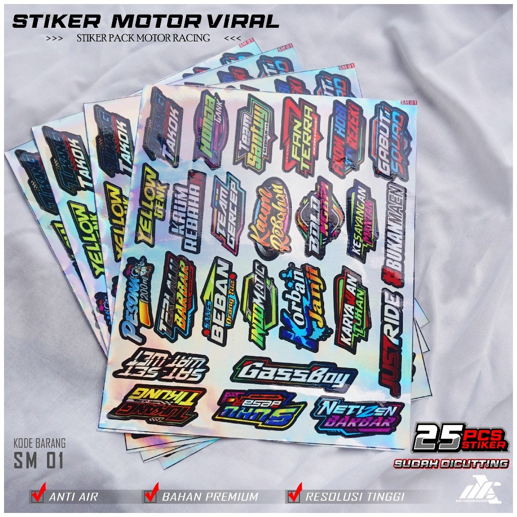 Sticker Racing Hologram Viral Isi 25 Pcs Stiker Motor Hologram Termurah - Stiker Pack Motor Racing I
