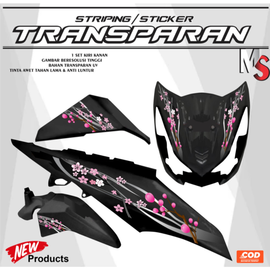 STRIPING HONDA BEAT FI 2012/2015 MOTIF BUNGA SAKURA STIKER TRANSPARAN A02 STRIPING MOTOR