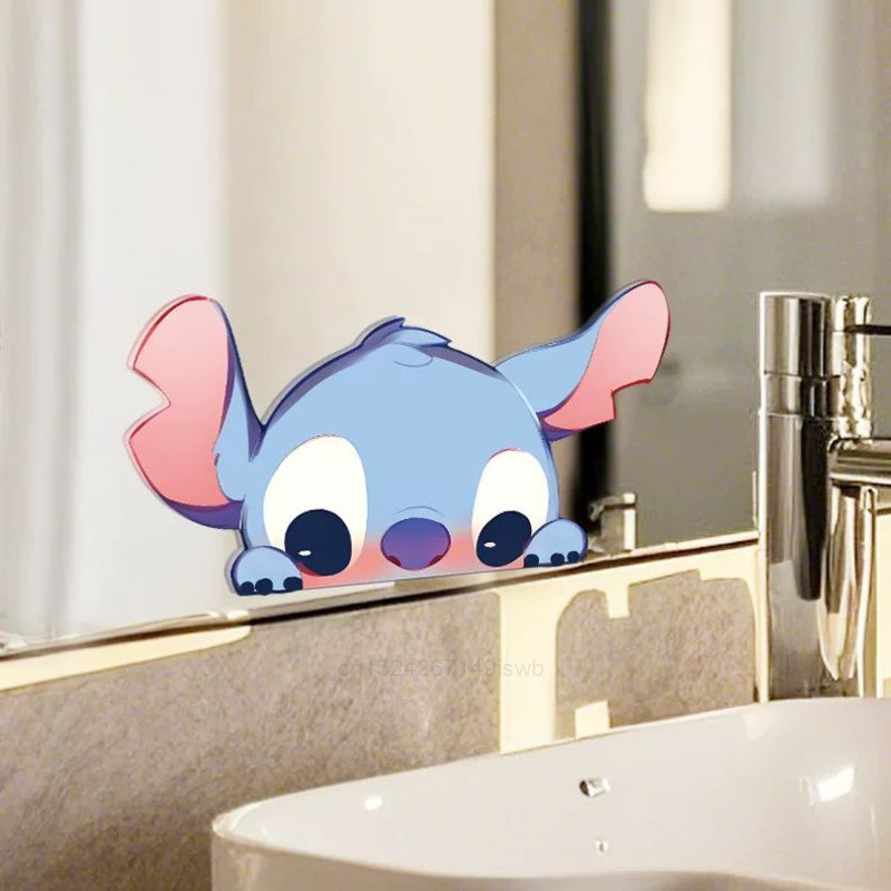 Disney Niche Stitch Mirror Decoration Sticker Bedroom Mirror Sticker Bathroom Mirror Bathroom Glass 