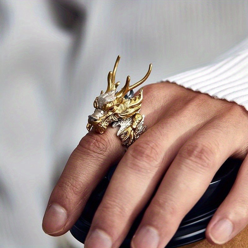 Vintage Trend gold Dragon Open Ring for Men