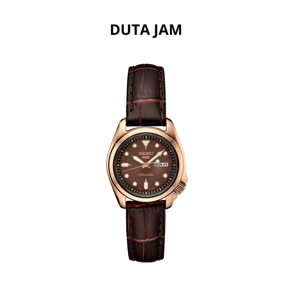 JAM TANGAN WANITA SEIKO 5 SRE006K1 SPORT AUTOMATIC STAINLESS STRAP BROWN ROSE GOLD