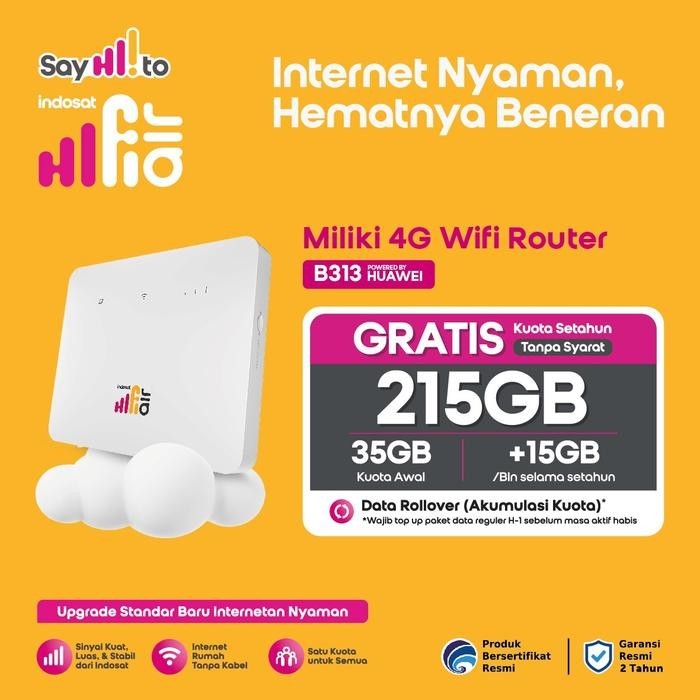 INDOSAT HIFI AIR B313 MODEM WIFI ROUTER WIRELESS 4G FREE TRI INDOSAT 215GB POWERED BY HUAWEI