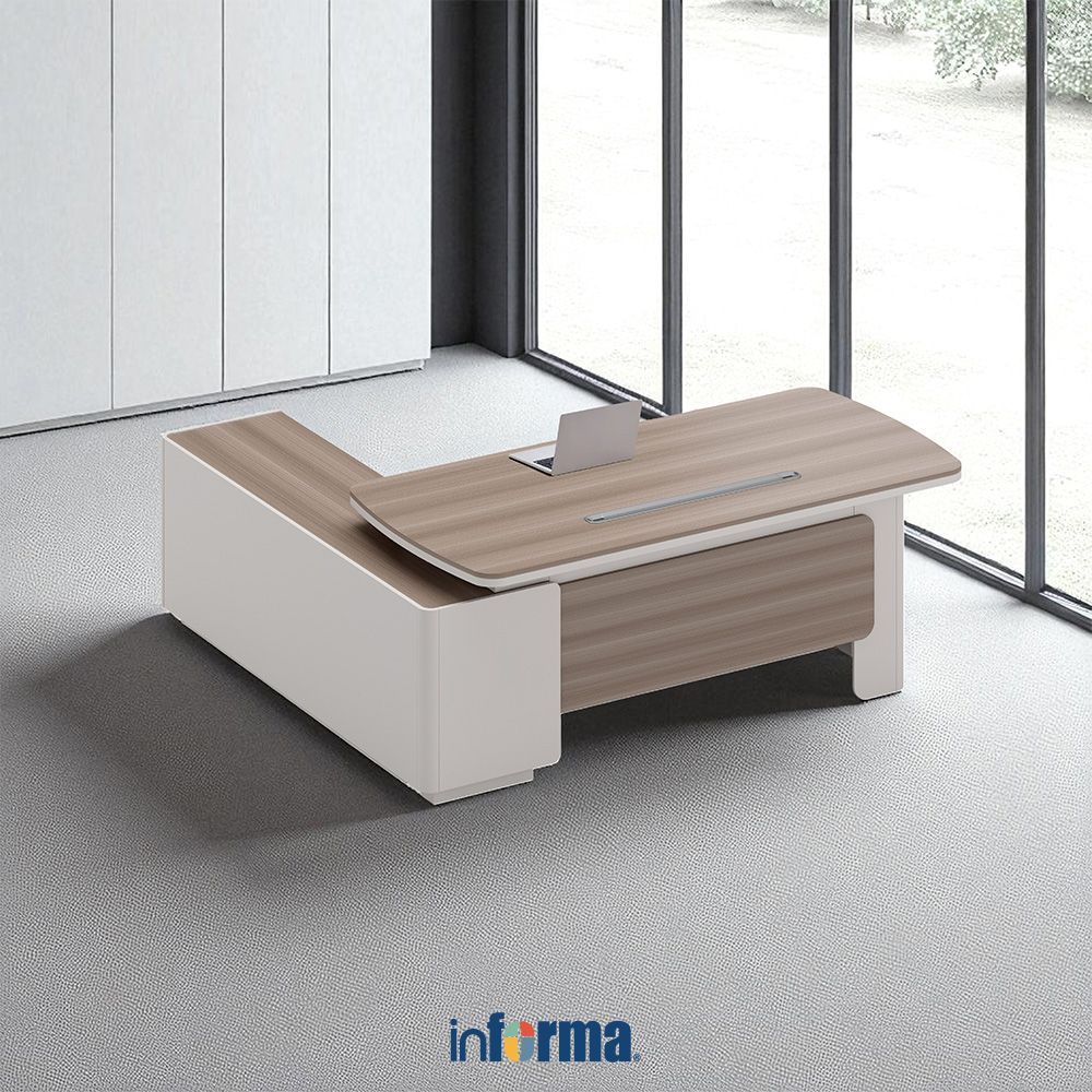 Informa Monthana-2 Meja Kantor Sisi Kanan - Cokelat Teak Office Desk Letter L Meja Kerja Sudut Kanan