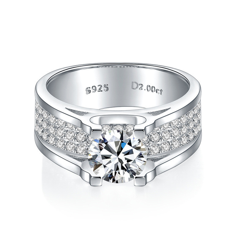 2025Moissanite Men's Ring Luxury Diamond-Studded Ring12Czirconia Fixed Setting925Moissanite Silver R