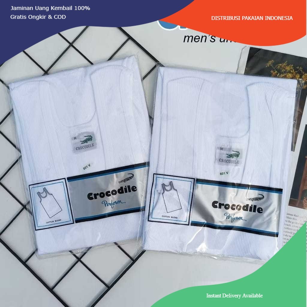 CROCODILE - Singlet Crocodile - Kaos Dalaman Putih Polos Crocodile 801 Original Motif Salur Termurah