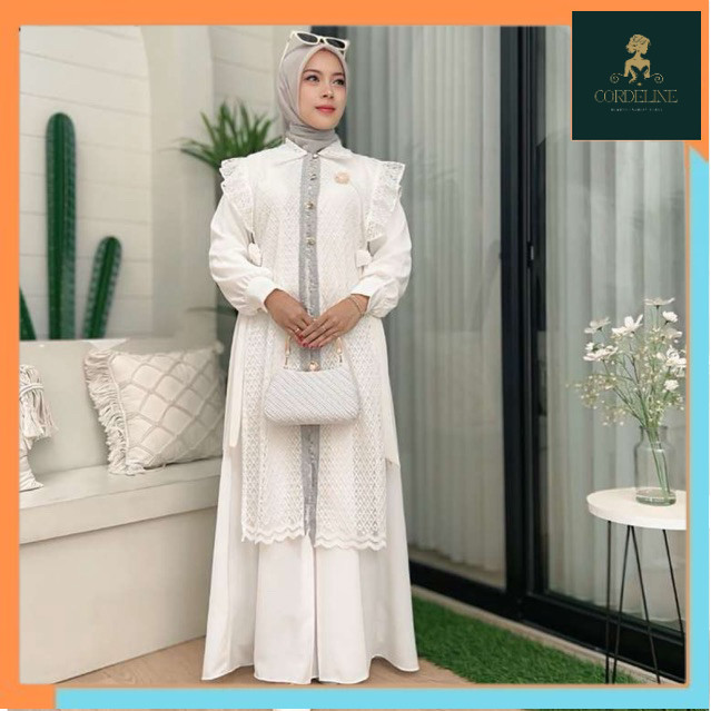 Kinan Set Dress,Gamis Wanita Outer brokat,Dress Pesta Kondangan Muslimah Model Rompi Brokat Premium,