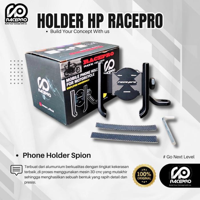 PHONE HOLDER RACEPRO | DUDUKAN HP DI MOTOR MATIC SPORT UNIVERSAL | ALUMUNIUM ALLOY | RACEPRO GUB