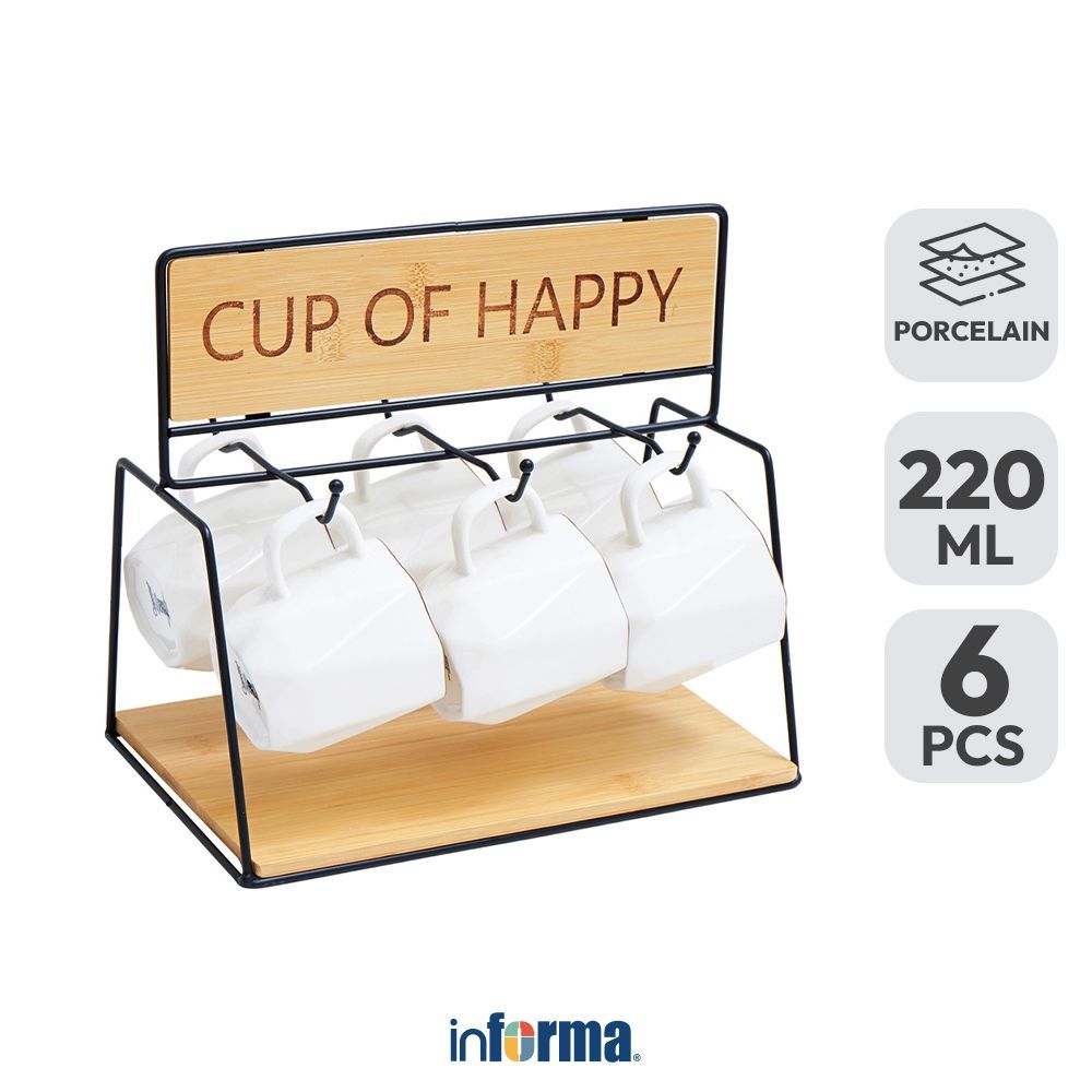 Informa Appetite Minori Mug Porcelain Dengan Rak 220 ml Set 6 Pcs - Putih Gelas Minum Tea Cangkir Ko