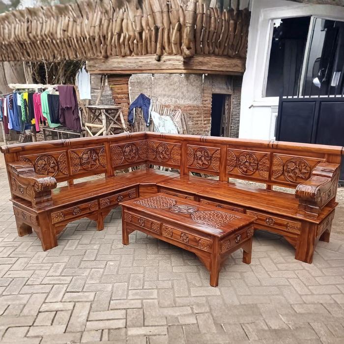 Kursi Sudut Model Bambu Bahan Full Kayu Jati ( Ready Stock )