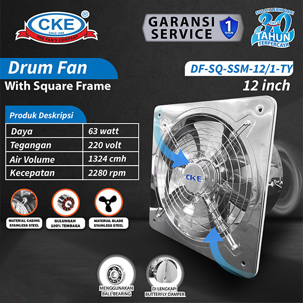 Any Yummy Cke Exhaust Fan 12 Inch Stainless Steel Duct Booster Fan Plafon Dinding Besi Kipas Angin