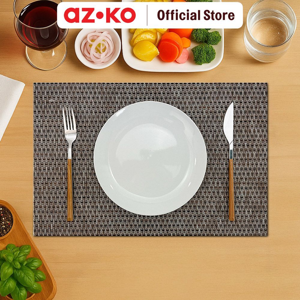 AZKO Forhom 30X45 cm Set 4 Pcs Tatakan Piring Pvc Woven Pattern - Cokelat Tua Plate Mat Alas Piring 
