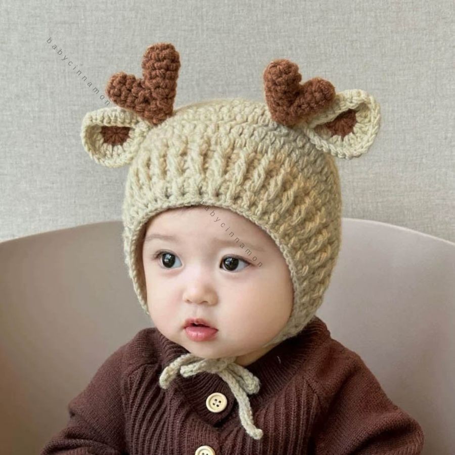Kupluk Rajut Baby Rusa Kepang Bayi - 5 Tahun / Topi Ala Korea Import Premium Newborn Anak Laki Perem