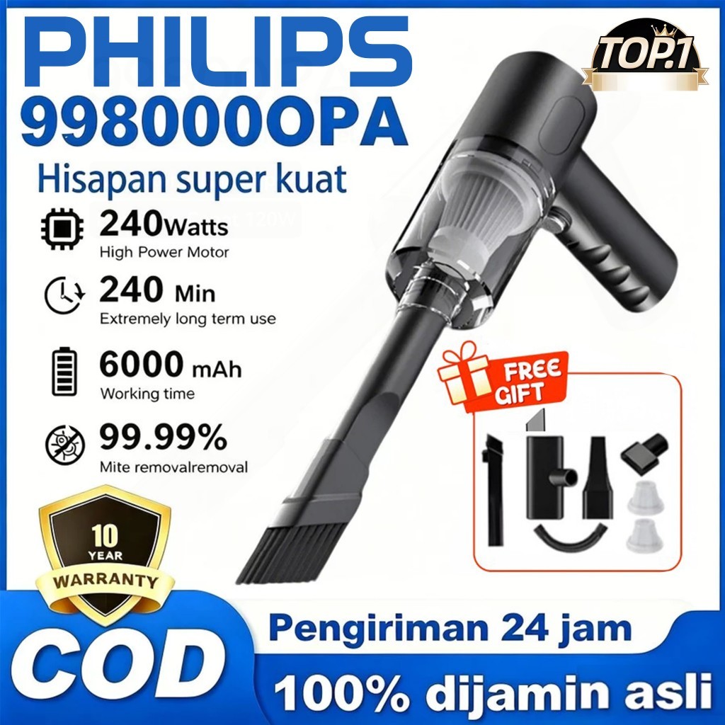 hipu Philips Vacuum Cleaner 998000Pa Penyedot Debu Rumah Tangga Mobil Nirkabel Portabel Hisap Besar 