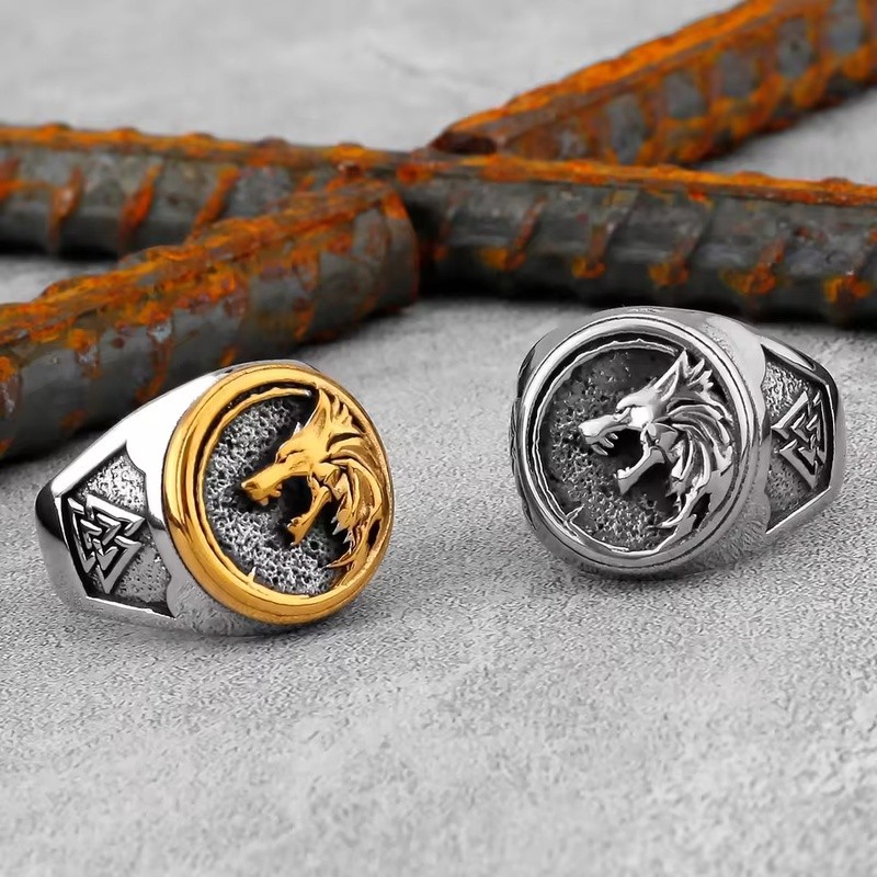 Cincin Kepala Serigala Viking dari Baja Anti Karat, Warna Emas Tidak Pernah Pudar, Cincin Cakar Seri