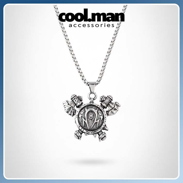 Kalung Pria Wanita Stainless Steel Hitam Liontin Viking Shield & Crossed Axes (Viking Shield Pendant