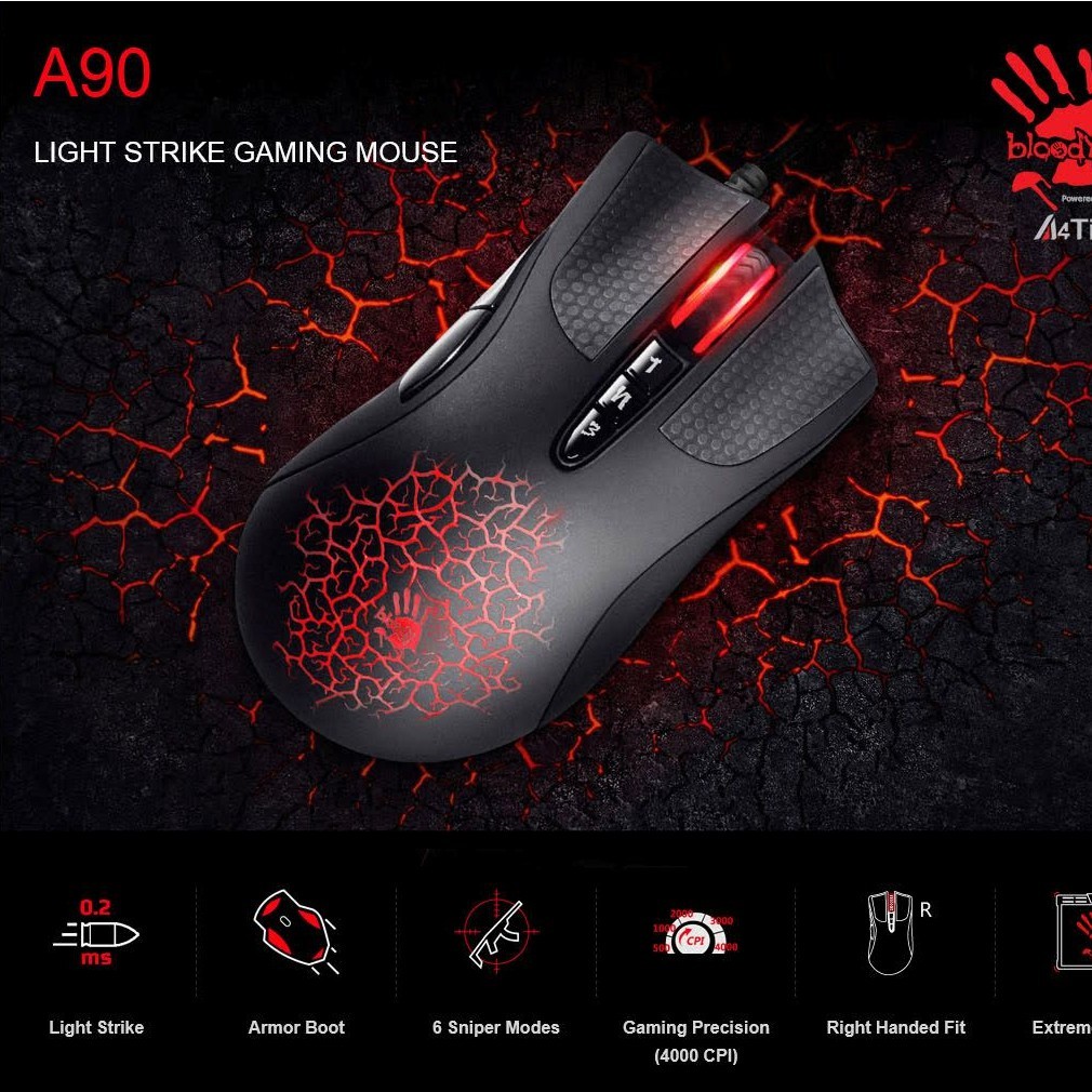 BLOODY A90 LIGHT STRIKE - BLOODY MOUSE GAMING A90     Berkualitas