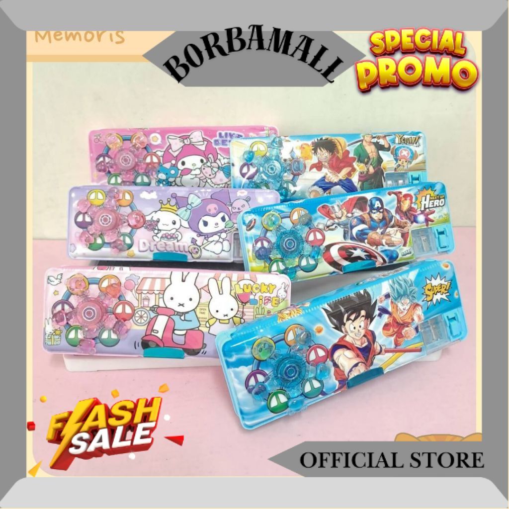 Kotak Pensil Case Magnet+Mainan Spinner Plastik Avengers Melody Kuromi Miffy Labubu Lutfy DragonBall