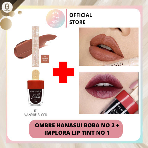 Qeila - PAKET OMBRE MANTUL HANASUI LIP CREAM BOBA 02 BROWN SUGAR & IMPLORA LIP TINT VAMPIRE BLOOD
