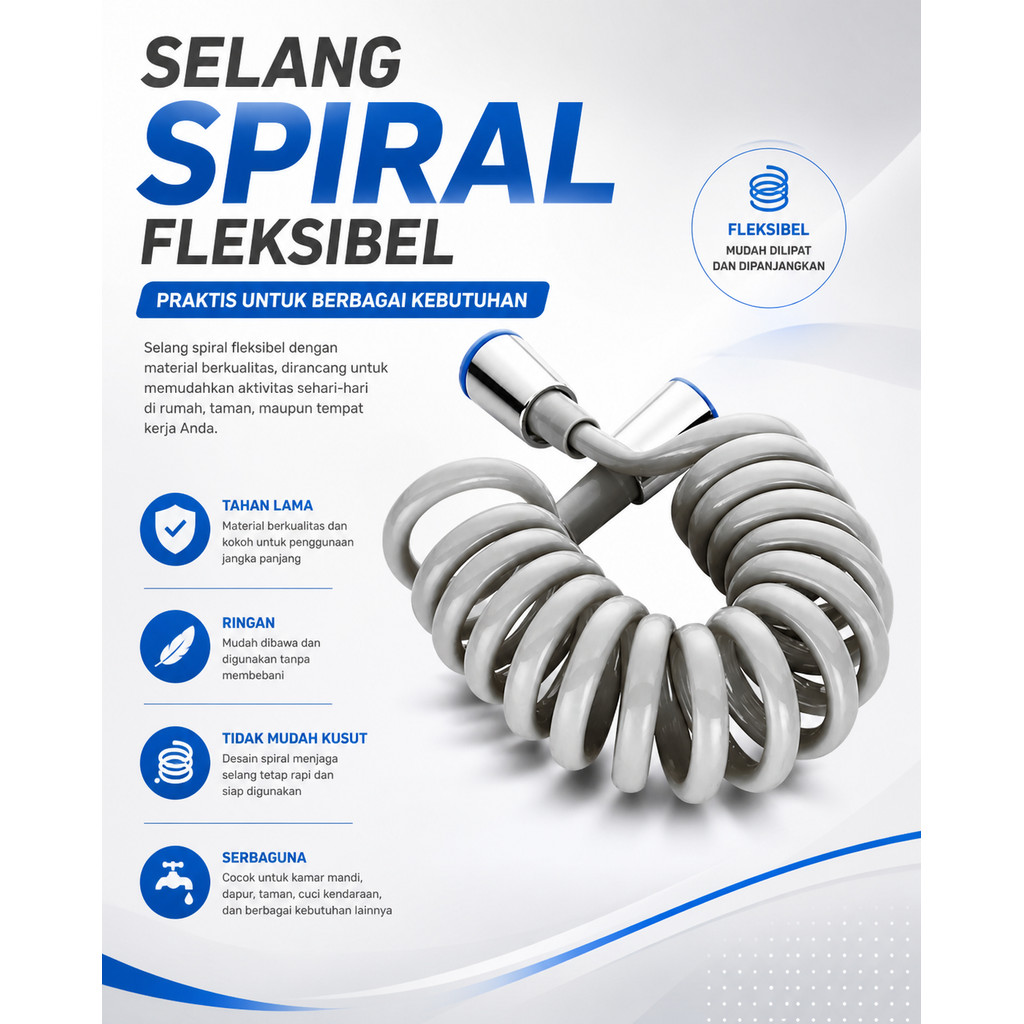 Selang Shower Mandi Toilet Bidet Fleksibel Spring Hose Spiral 2 Meter