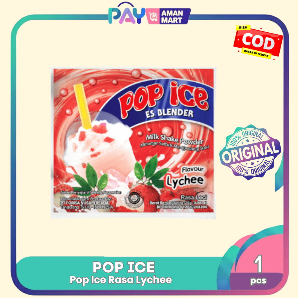 POP ICE MILK SHAKE POWDER RASA LYCHEE - POP ICE MINUMAN BUBUK RASA LYCHEE - MINUMAN INSTAN SACHET [M