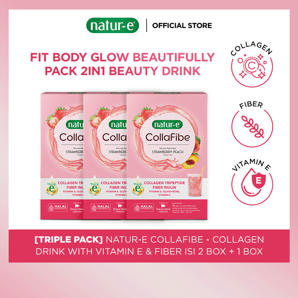 Natur-E Triplepack CollaFibe - Collagen Drink with Vitamin E & Fiber 3 Box - Gummy dengan Collagen, 