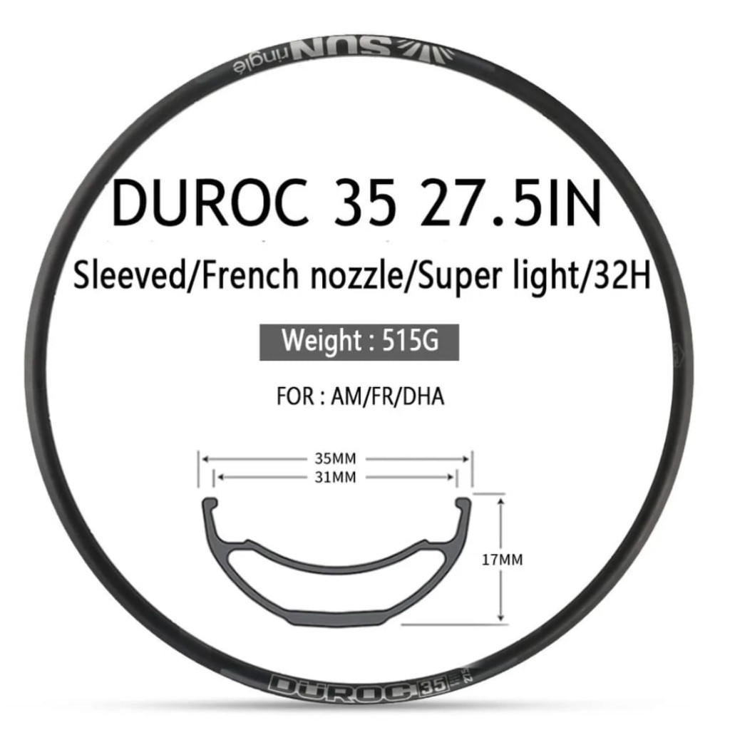 Foto Rims Velg Rim 27.5 Sunringle Sun Ringle Duroc 35 Alloy presta 32H 27.5er 1 Pc sepeda DH AM Enduro