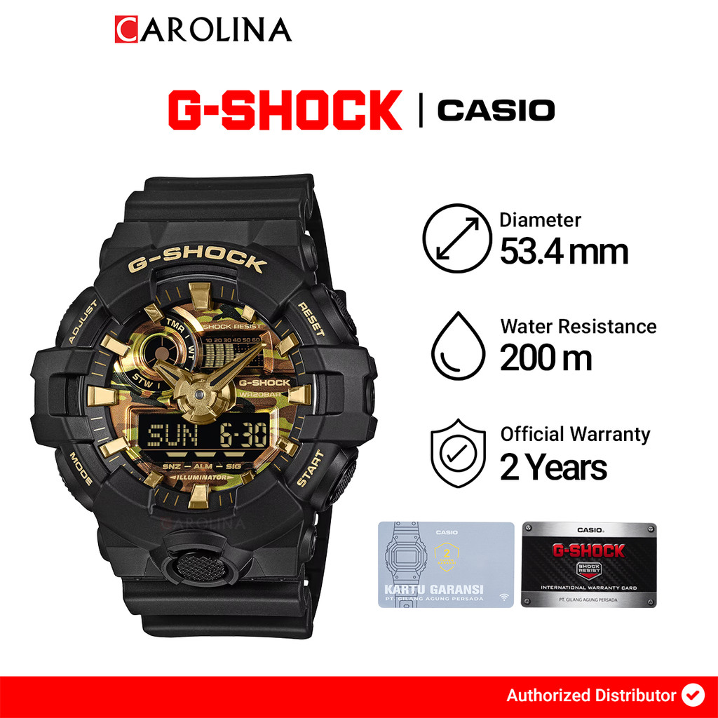 Jam Tangan Casio Pria G SHOCK GA-700CF-1A Bold Camo Series Camo and Gold Digital Analog Dial Resin B