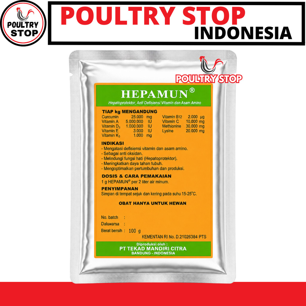 HEPAMUN 100 GRAM Hepatoprotektor Vitamin Asam Amino Curcuma Perbaiki Fungsi Hati Ternak Ayam Sapi