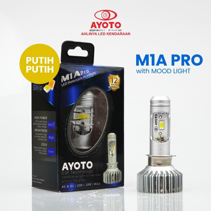 LAMPU DEPAN LED MOTOR METIC DAN BEBEK AYOTO M1A DAN M1A PRO AC DC= PUTIH PUTIH - PUTIH KUNING