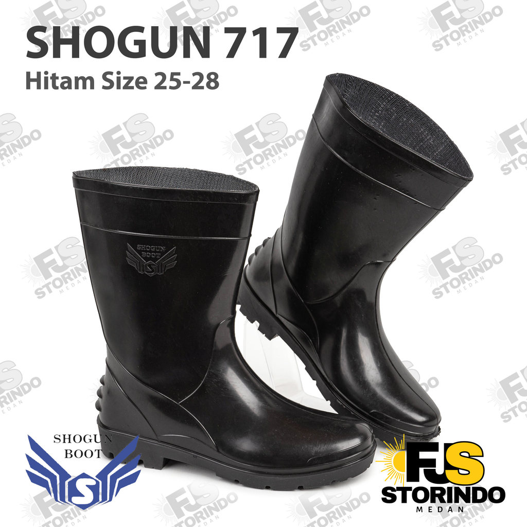 Sepatu Boot Pendek SHOGUN 717 Hitam Boots Karet Lokal Ringan Anti Slip Kontruksi Medan, Aceh, Padang