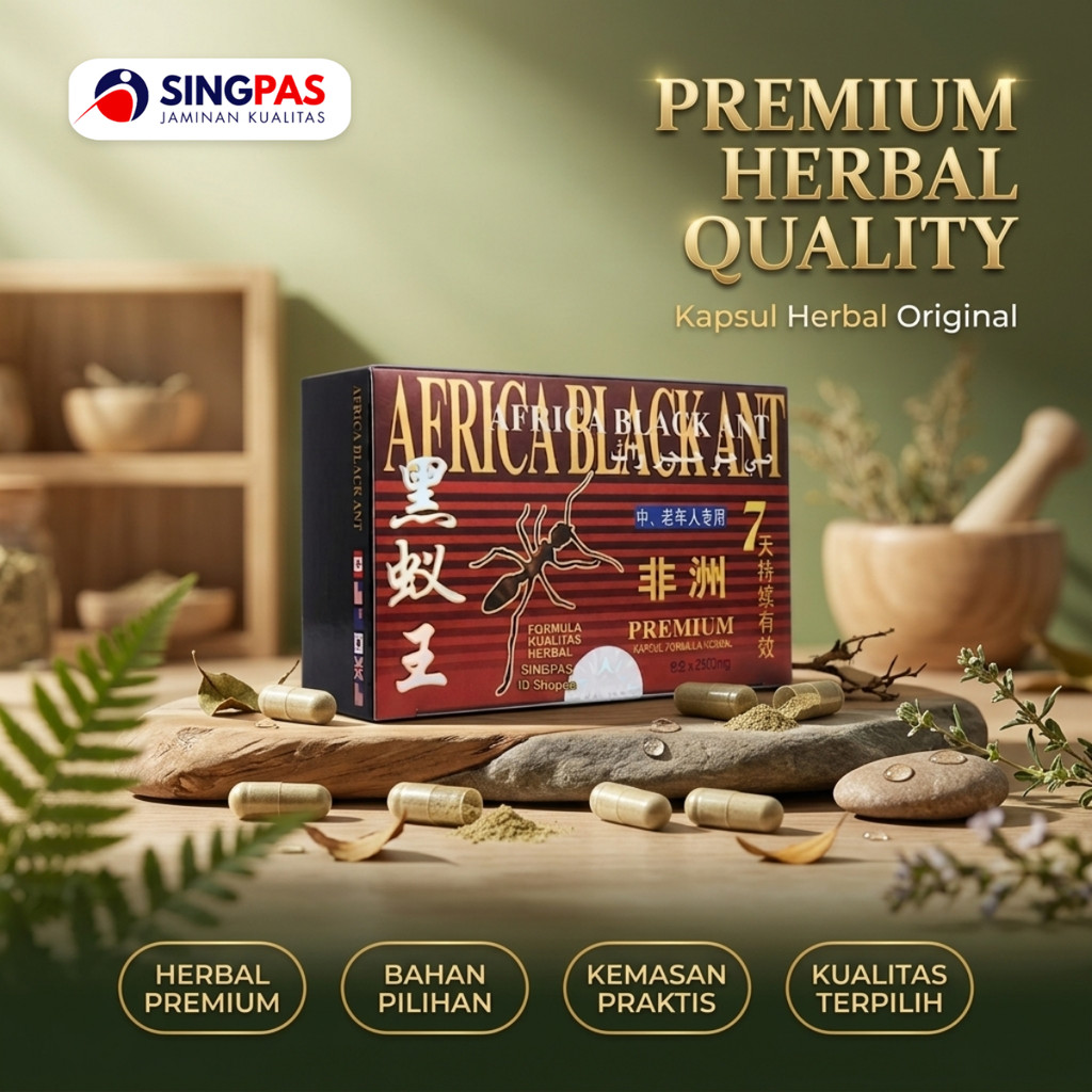 AFRICA BLACK ANT PREMIUM Herbal SEMUT HITAM Isi 30 Kapsul (15 Sachet)