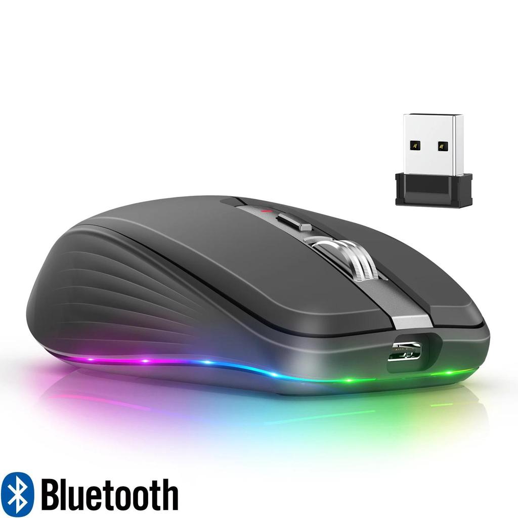Dual Mode Reargeable Wireless Bluetooth 2.4G Mouse RGB Mute Mouse For Windows Mac IOS Android Laptop