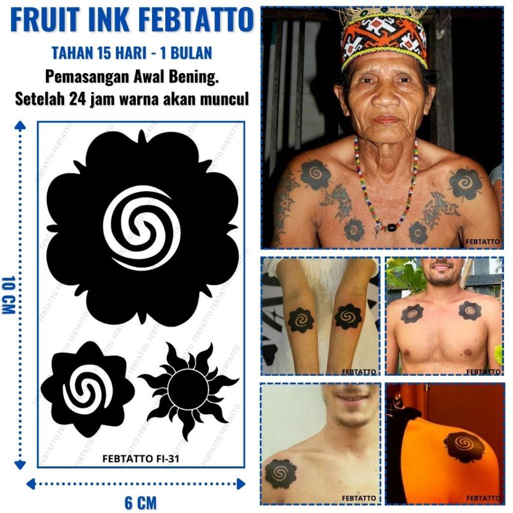 FRUIT INK Tato bunga terong dayak Tahan 1 Bulan Ukuran 6cm x 10cm - FI 31 -   Motif Aesthetic Tatto 