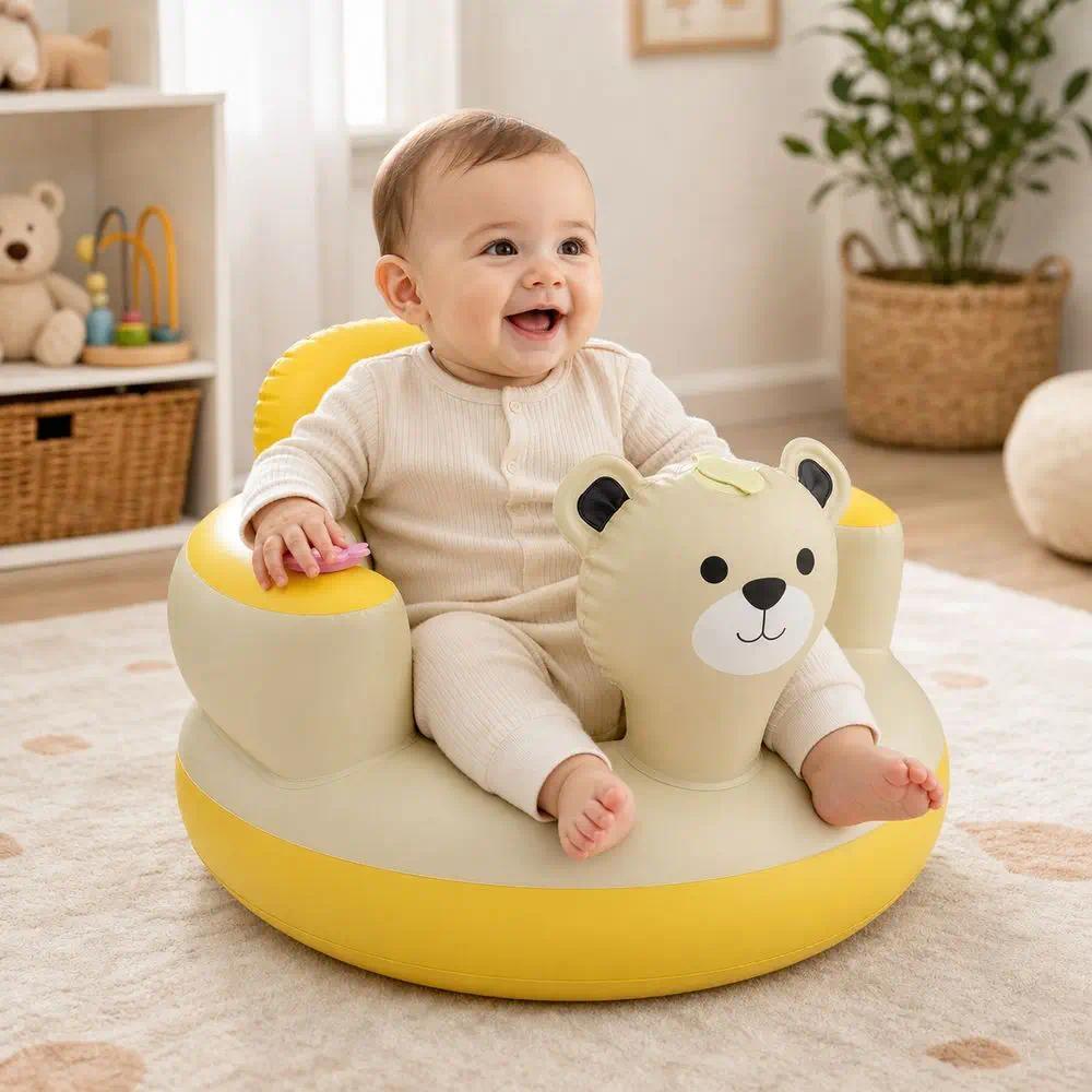 Bear Design Baby Inflatable Seat Soft Cushioning Safe Non-Toxic Inflatable Baby Chair Backrest Suppo