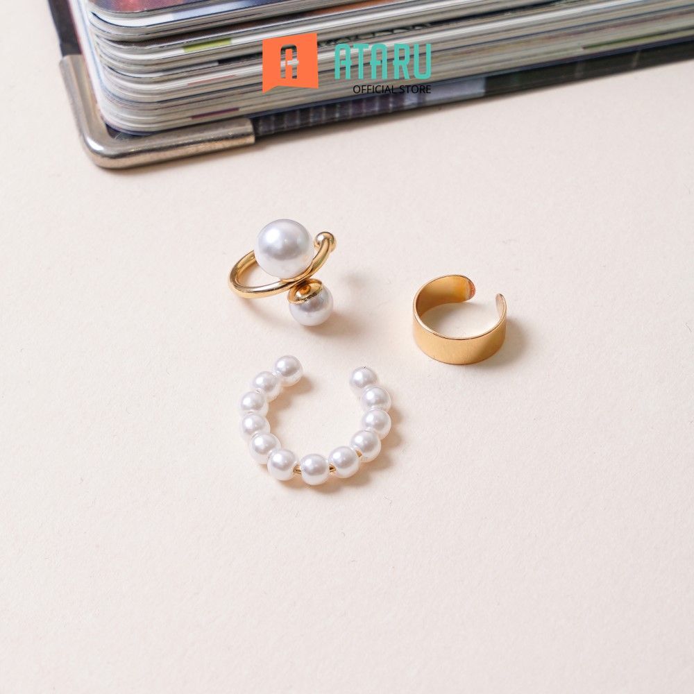 Ataru Anting Jepit Set 3 pcs Earrings Ear Jewelry Giwang Hiasan Telinga Ear Accessory Anting Tusuk S